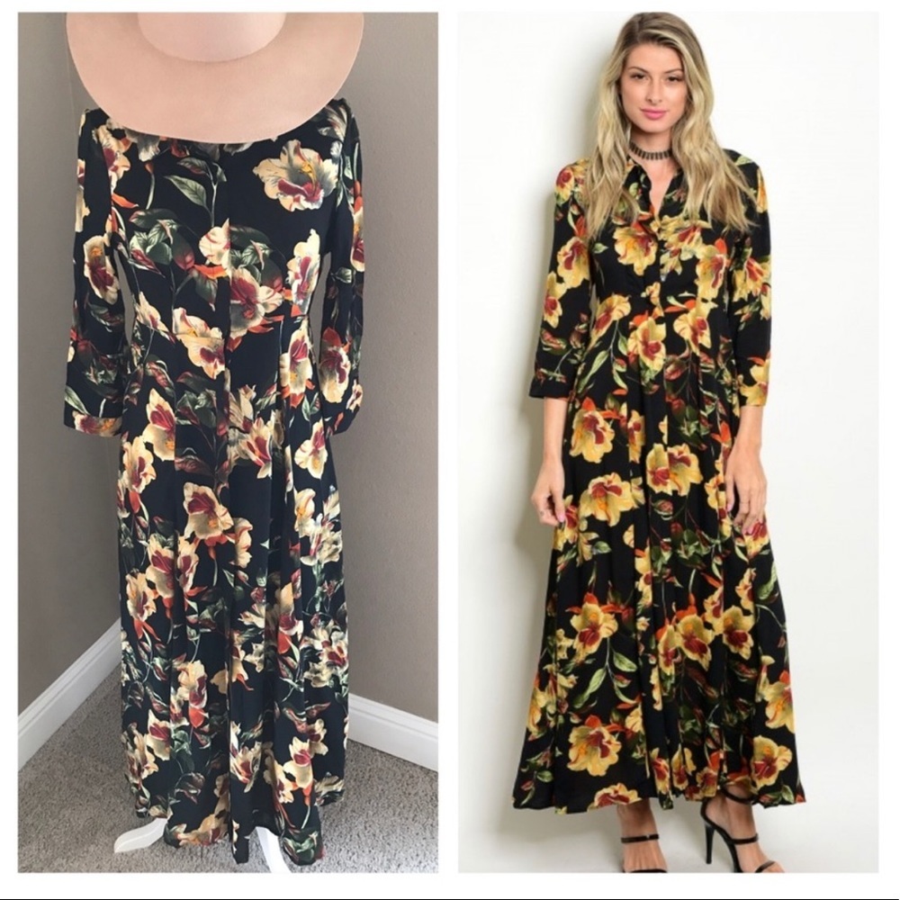 Button Down Maxi Floral Dress - Picture 2 of 4